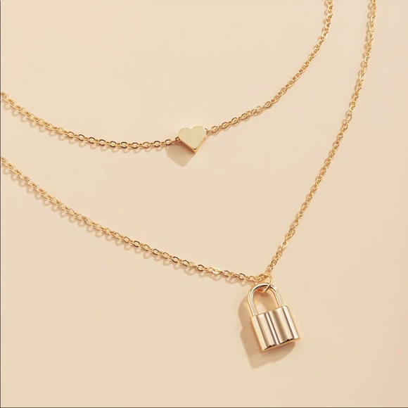 NEW 18K GOLD MULTI LAYERED HEART LOCK PENDANT NECKLACE - Picture 7 of 8